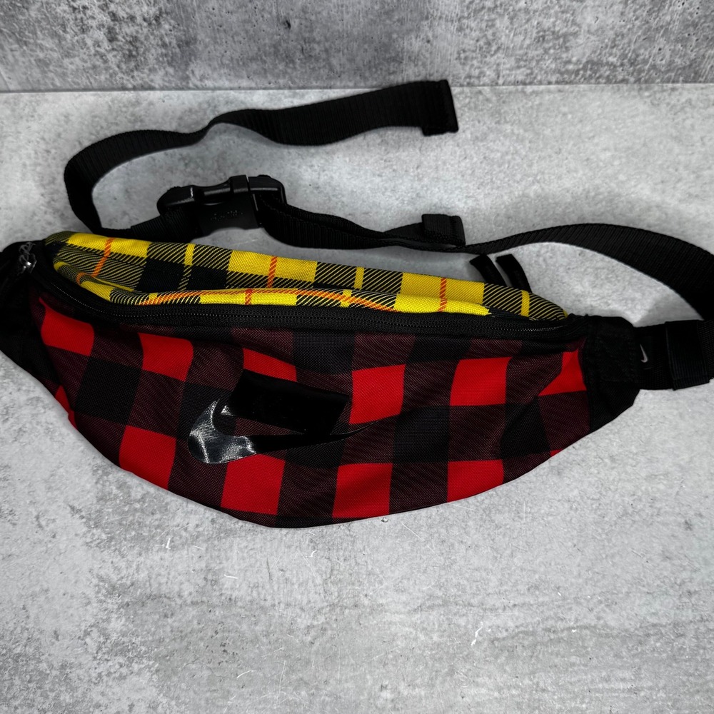 Nike Heritage Hip Pack Red Buffalo Check Yellow Plaid Crossbody Fanny Bag Unisex